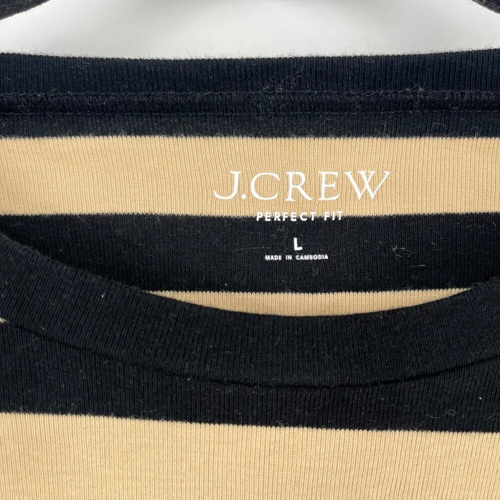 J. Crew Perfect Fit Long Sleeve Shirt Size Large Black Tan Striped Gold Buttons - Picture 3 of 9
